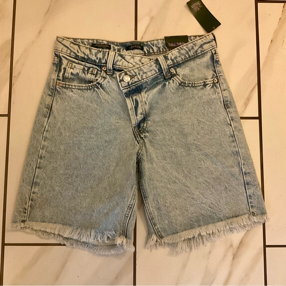Wild Fable Angled High-Rise Light Blue Bermuda Denim Shorts